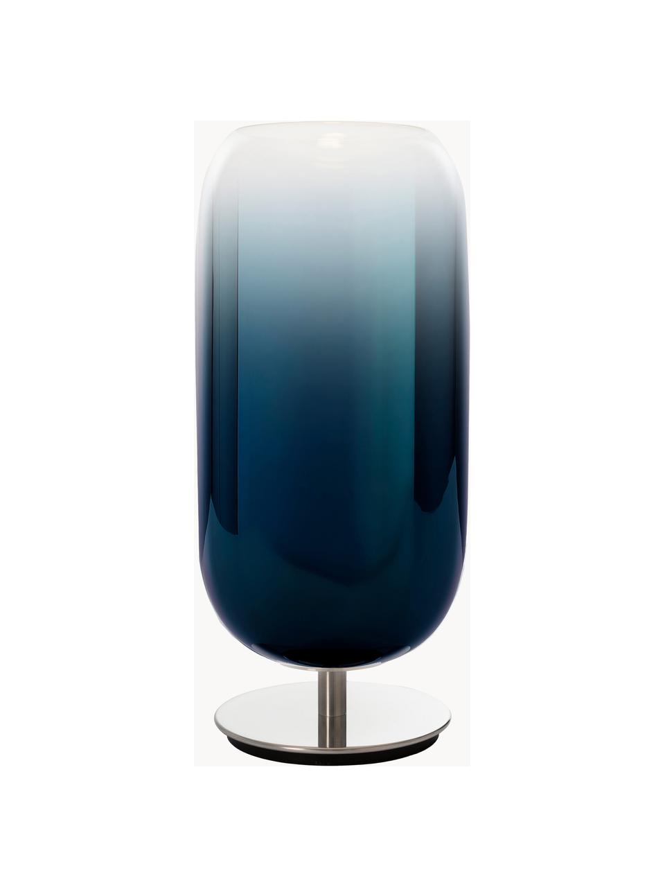 Lampe à poser soufflée bouche Gople, tailles variées, Bleu foncé, argenté, Ø 21 x haut. 49 cm