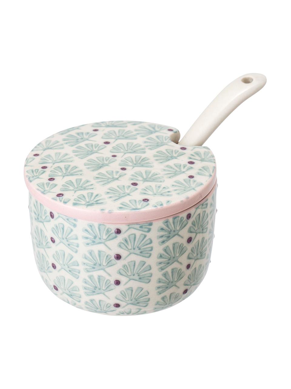 Sucrier avec cuillère Maya, 2 élém., Grès cérame, Blanc crème, vert, lilas, rose, Ø 8 x haut. 6 cm