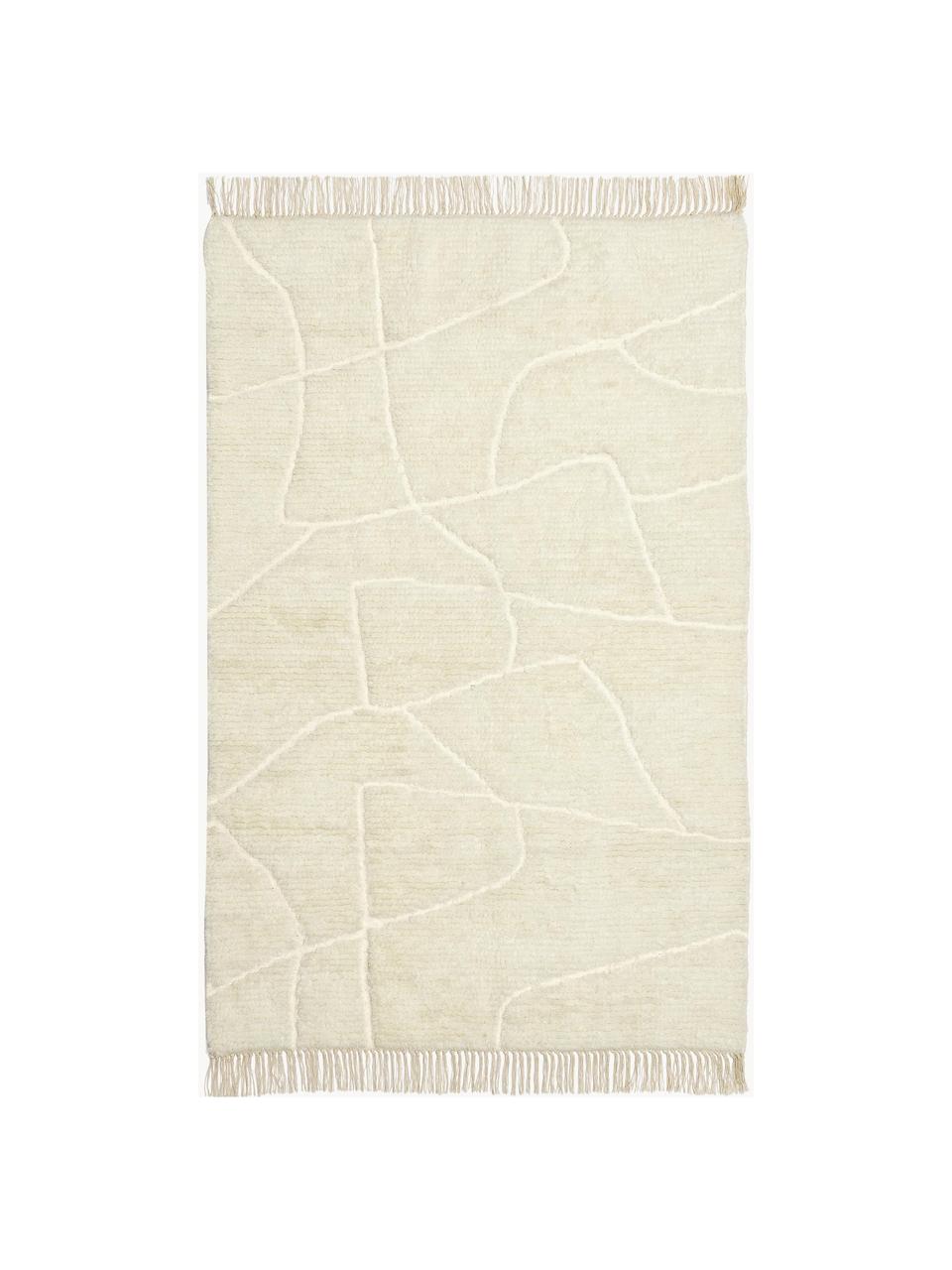 Tapis moelleux à poils longs à franges, tufté main Bayu, 84 % laine, 16 % coton

Les tapis en laine peuvent perdre des fibres lors des premières semaines et des peluches peuvent se former, ce phénomène est naturel et diminue à mesure de votre usage et du temps, Blanc crème, larg. 80 x long. 150 cm (taille XS)