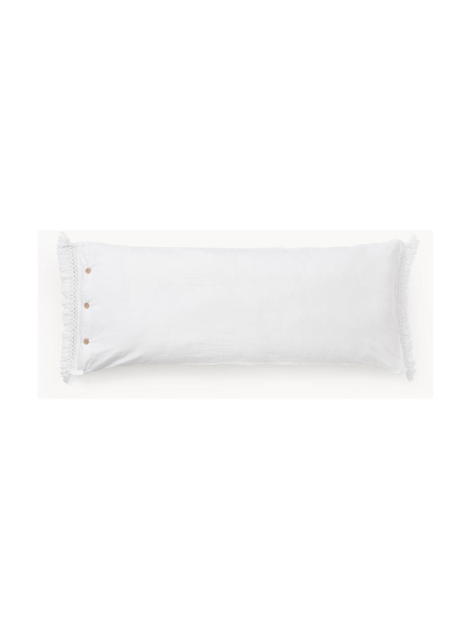 Funda de almohada de algodón con flecos Abra, Blanco, An 45 x L 110 cm