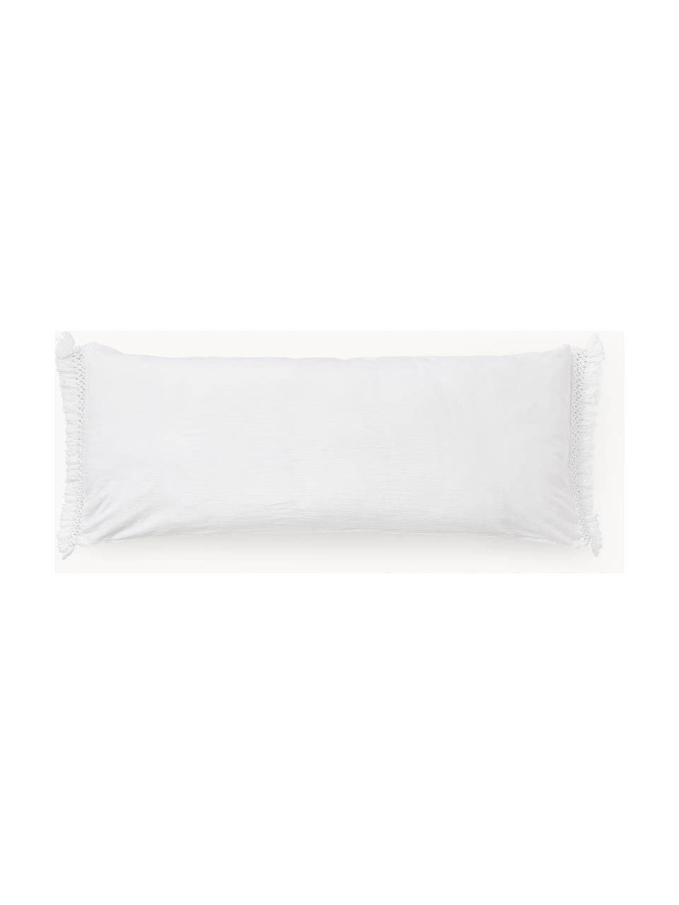 Funda de almohada de algodón con flecos Abra, Blanco, An 45 x L 110 cm