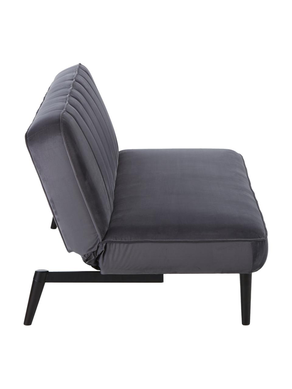Sofa z aksamitu z drewnianymi nogami i funkcją spania Hayley, Tapicerka: aksamit (poliester) Dzięk, Nogi: drewno kauczukowe, lakier, Szary aksamit, czarny, S 200 x G 89 cm