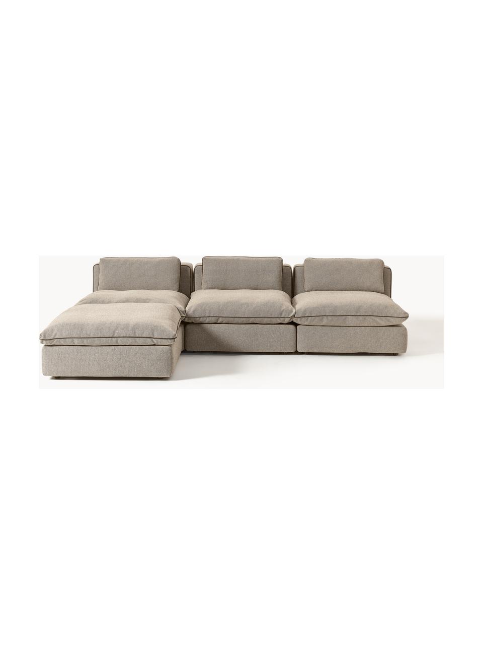 Modulares XL-Ecksofa Felix mit Hocker, Bezug: 100 % Polyester Der strap, Gestell: Massives Kiefern- und Fic, Webstoff Greige, B 300 x T 250 cm