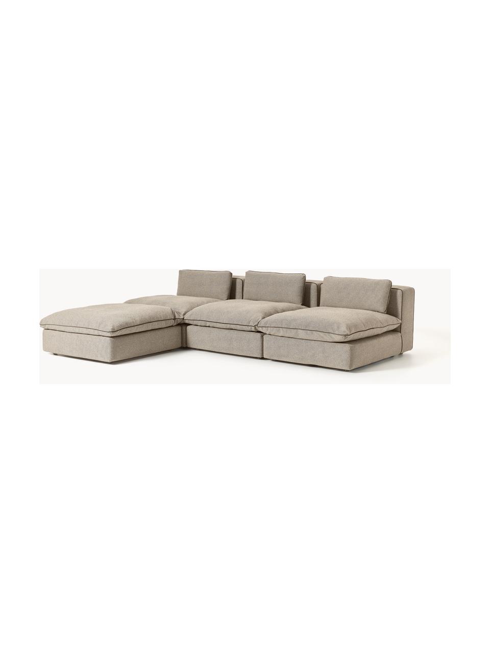 Modulares XL-Ecksofa Felix mit Hocker, Bezug: 100 % Polyester Der strap, Gestell: Massives Kiefern- und Fic, Füße: Kunststoff Dieses Produkt, Webstoff Greige, B 300 x T 250 cm