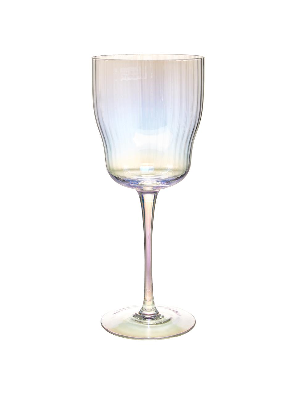 Copas de vino sopladas artesanalmente con relieve Juno, 4 uds., Vidrio, Transparente, Ø 9 x Al 21 cm