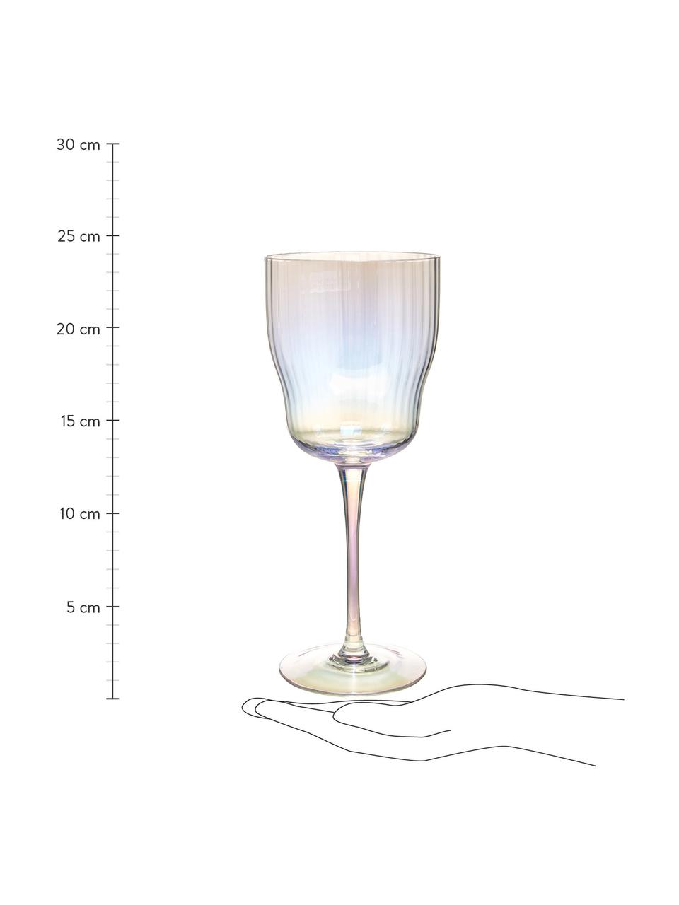 Ručně foukaná sklenice na víno s reliéfem drážek a perleťovým leskem Juno, 4 ks, Sklo, Transparentní, Ø 9 cm, V 21 cm