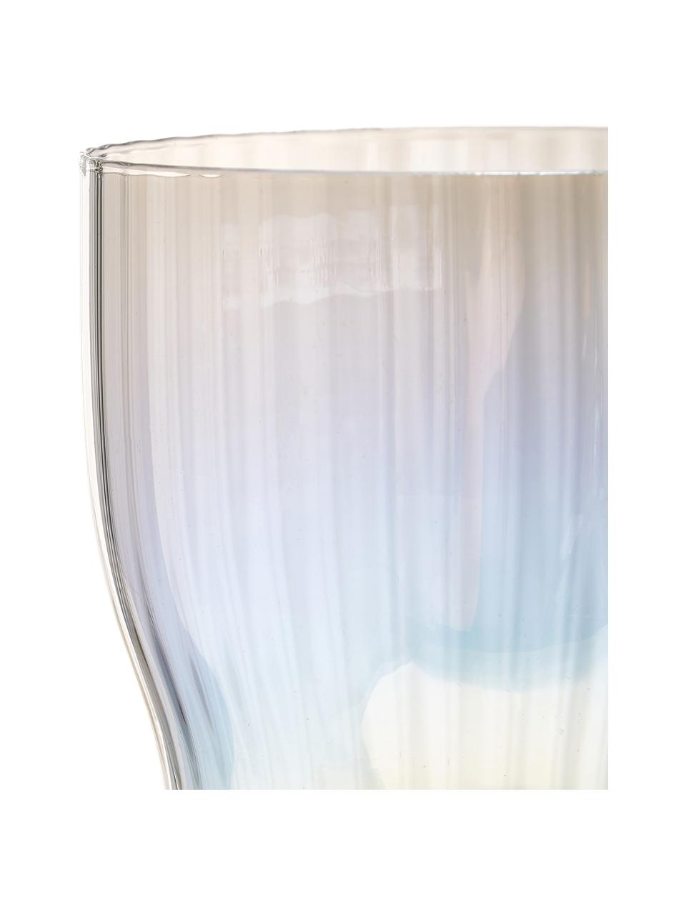 Ručně foukaná sklenice na víno s reliéfem drážek a perleťovým leskem Juno, 4 ks, Sklo, Transparentní, Ø 9 cm, V 21 cm, 400 ml
