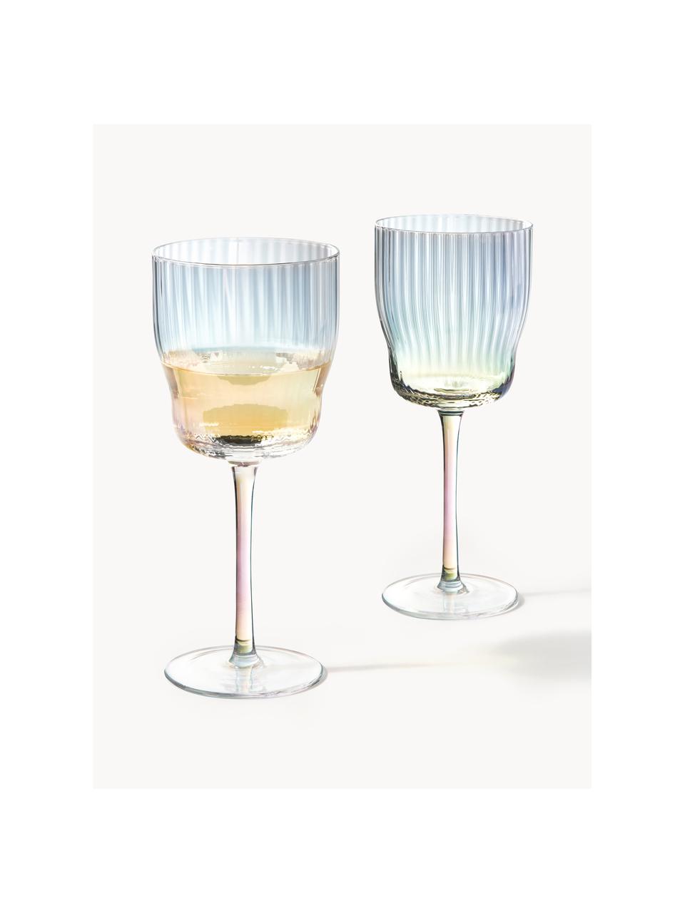 Bicchieri da vino in vetro soffiato scanalato e lucentezza perlacea Juno 4 pz, Vetro sodico-calcico, Trasparente, Ø 9 x Alt. 21 cm, 400 ml