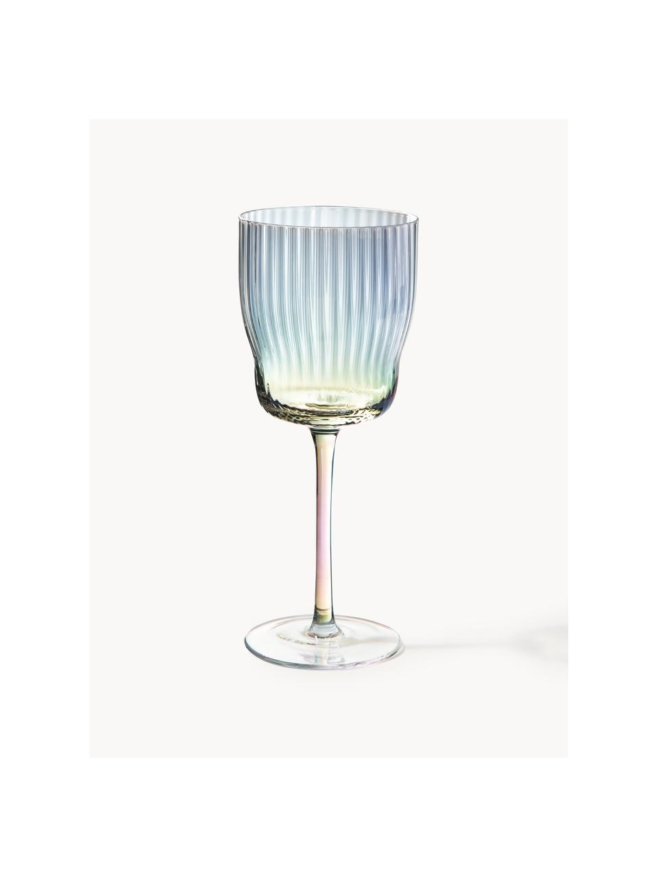 Copas de vino sopladas artesanalmente con relieve Juno, 4 uds., Vidrio, Transparente, Ø 9 x Al 21 cm, 400 ml