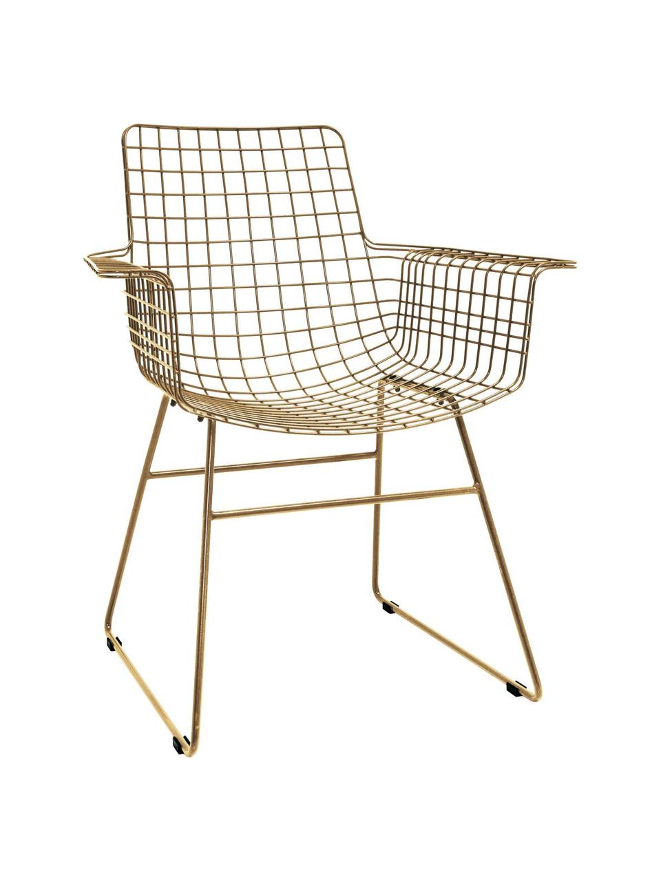 Kovová stolička s opierkami Wire, Kov s práškovým náterom, Odtiene mosadznej, Š 72 x H 56 cm