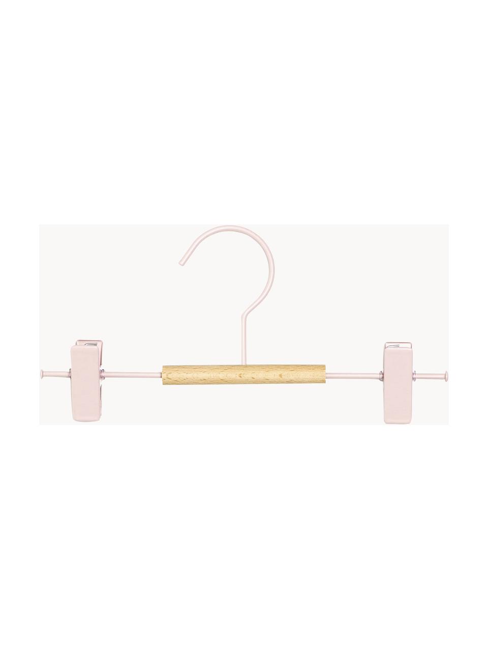 Wieszak na ubrania Kids Clip, 5 szt., Drewno naturalne, stal malowana proszkowo, Blady różowy, S 25 x W 12 cm