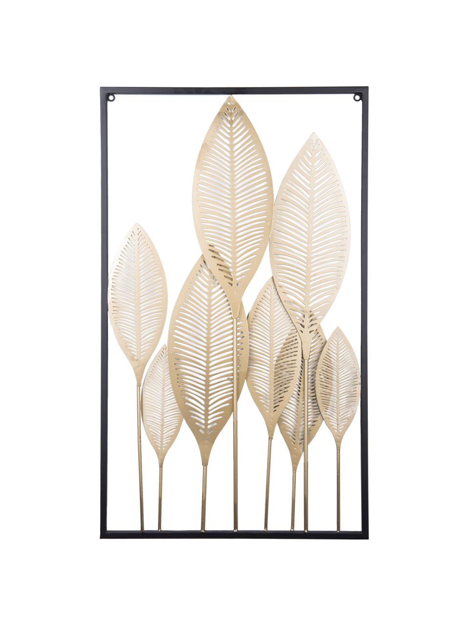 Wandobject Art Leaves, Gecoat metaal, Goudkleurig, zwart, 53 x 88 cm