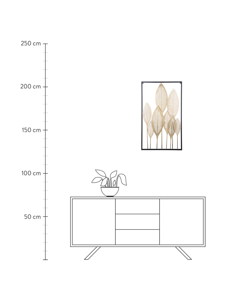 Wandobjekt Art Leaves, Metall, beschichtet, Goldfarben, Schwarz, 44 x 80 cm