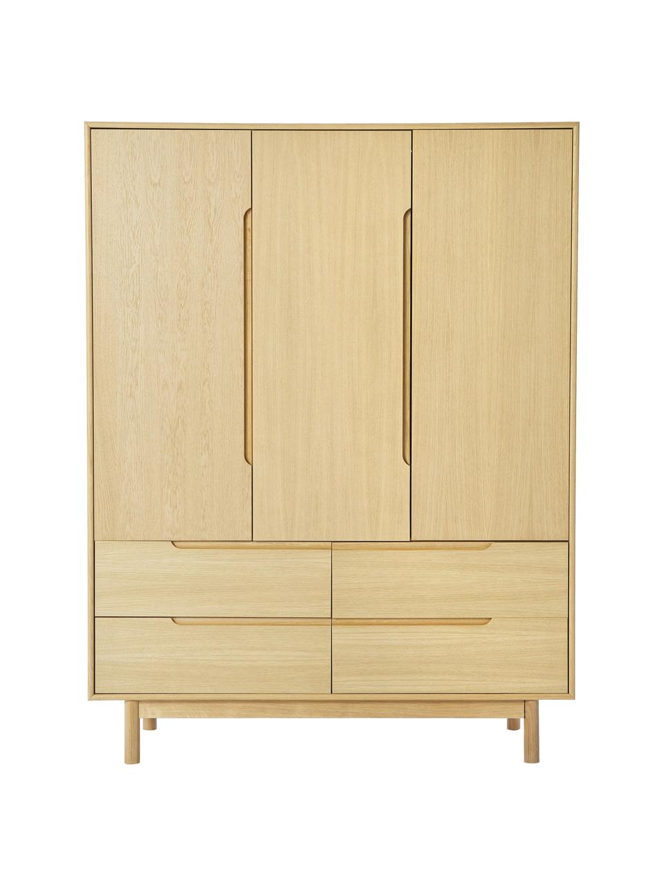 Kleiderschrank Cassy, 3-türig, Beine: Eichenholz, massiv, Helles Holz, B 148 x H 195 cm