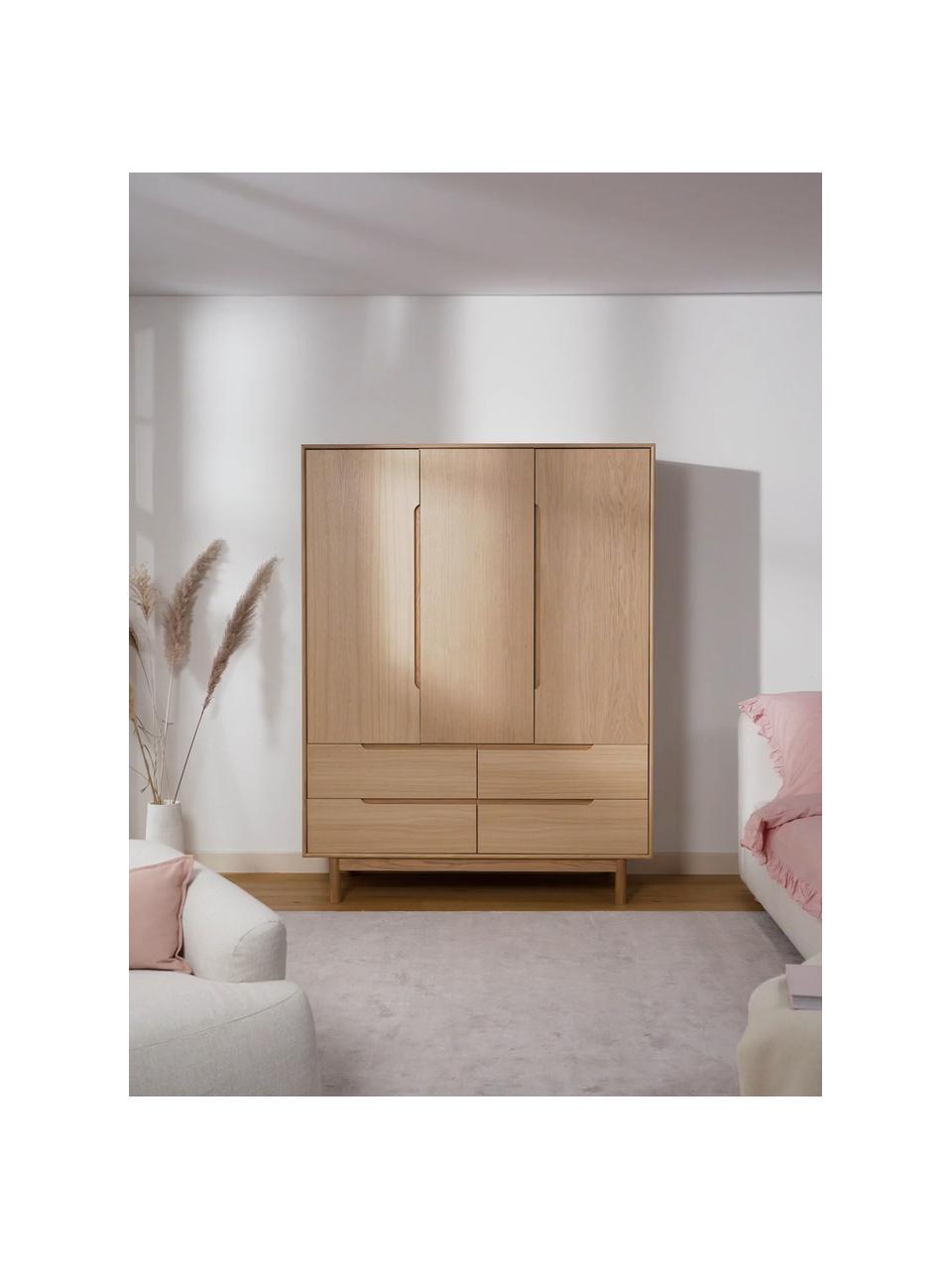 Armario Cassy, 3 puertas, Patas: madera de roble macizo, Madera clara, An 148 x Al 195 cm