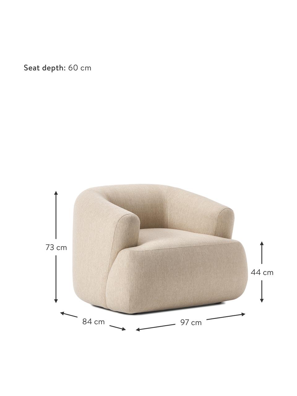 Fauteuil Sofia, Tissu beige clair, larg. 97 x prof. 84 cm