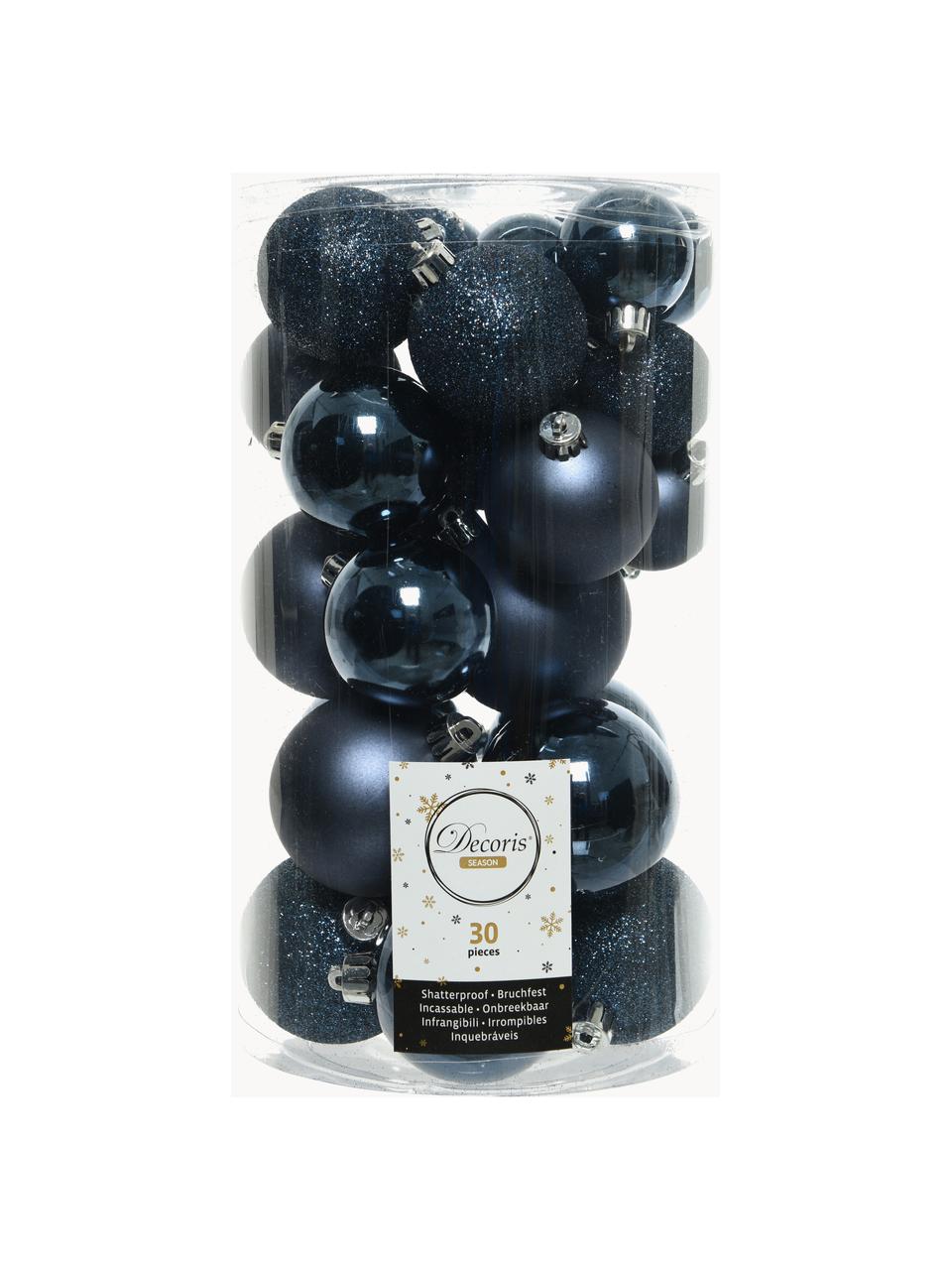 Breukvaste kerstballen Mona, set van 30, Donkerblauw, Set met verschillende formaten