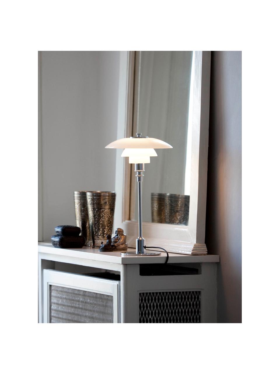 Malá stolní lampa PH 2/1, ručně foukaná, Stříbrná, bílá, Ø 20 cm, V 36 cm
