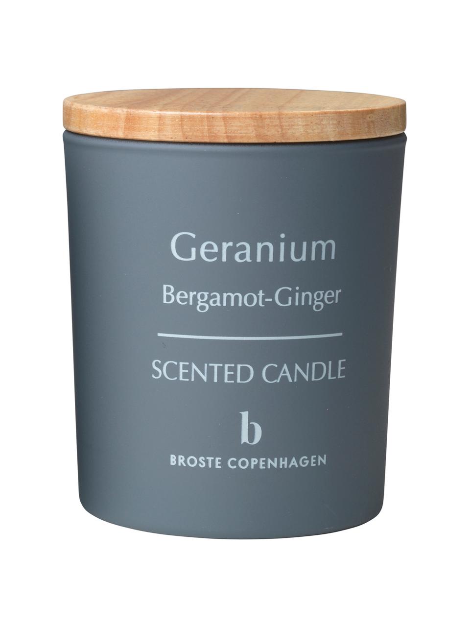 Candela profumata Geranium (bergamotto, zenzero), Contenitore: vetro, Coperchio: legno, Grigio, marrone chiaro, Ø 7 x A 8 cm