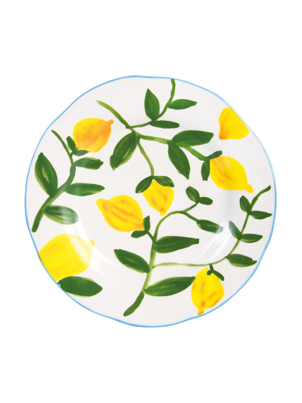 Bunt bemalte Frühstücksteller Twig mit Zitronen-Motiv, 4er-Set, Steingut, Mehrfarbig, Ø 22 cm