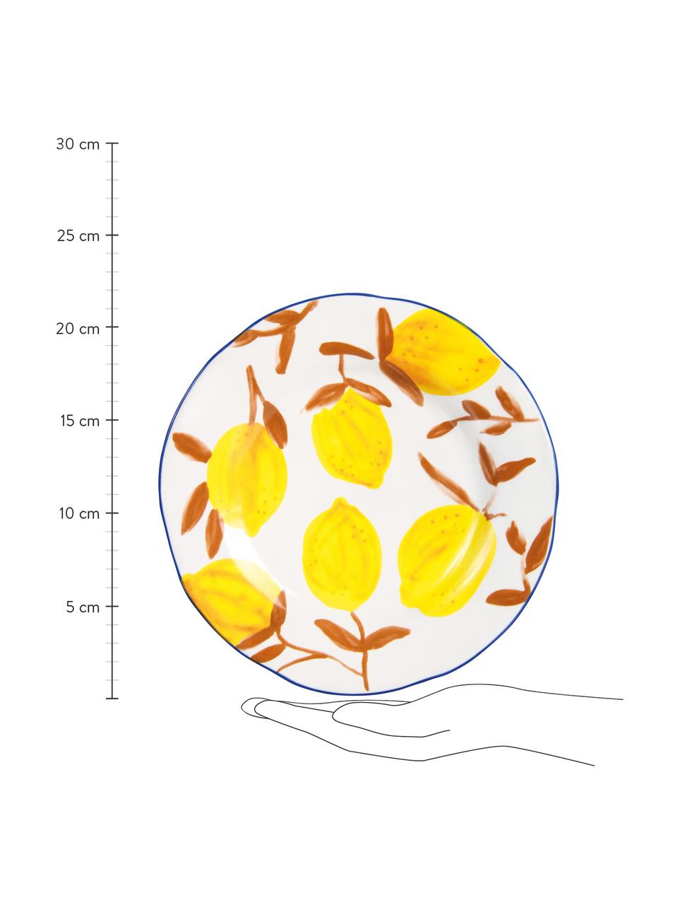 Set 4 piattini da dessert dipinti con motivo limoni Twig, Gres, Multicolore, Ø 22 cm