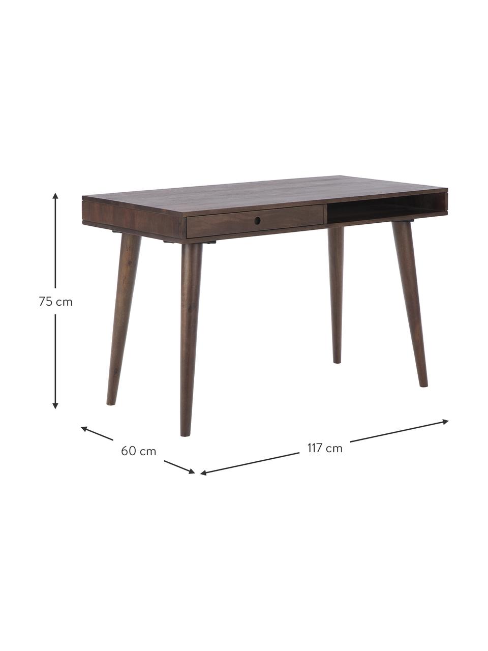 Schreibtisch Tova mit Schublade aus Massivholz, Mangoholz, massiv, lackiert, Mangoholz, B 117 x T 60 cm