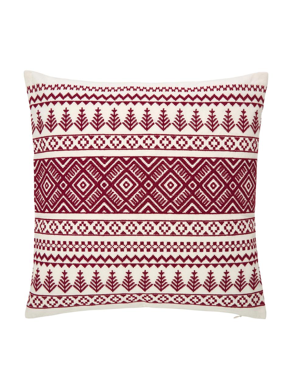 Haftowana poszewka na poduszkę Islay, 100% bawełna, Czerwony, kremowobiały, S 45 x D 45 cm