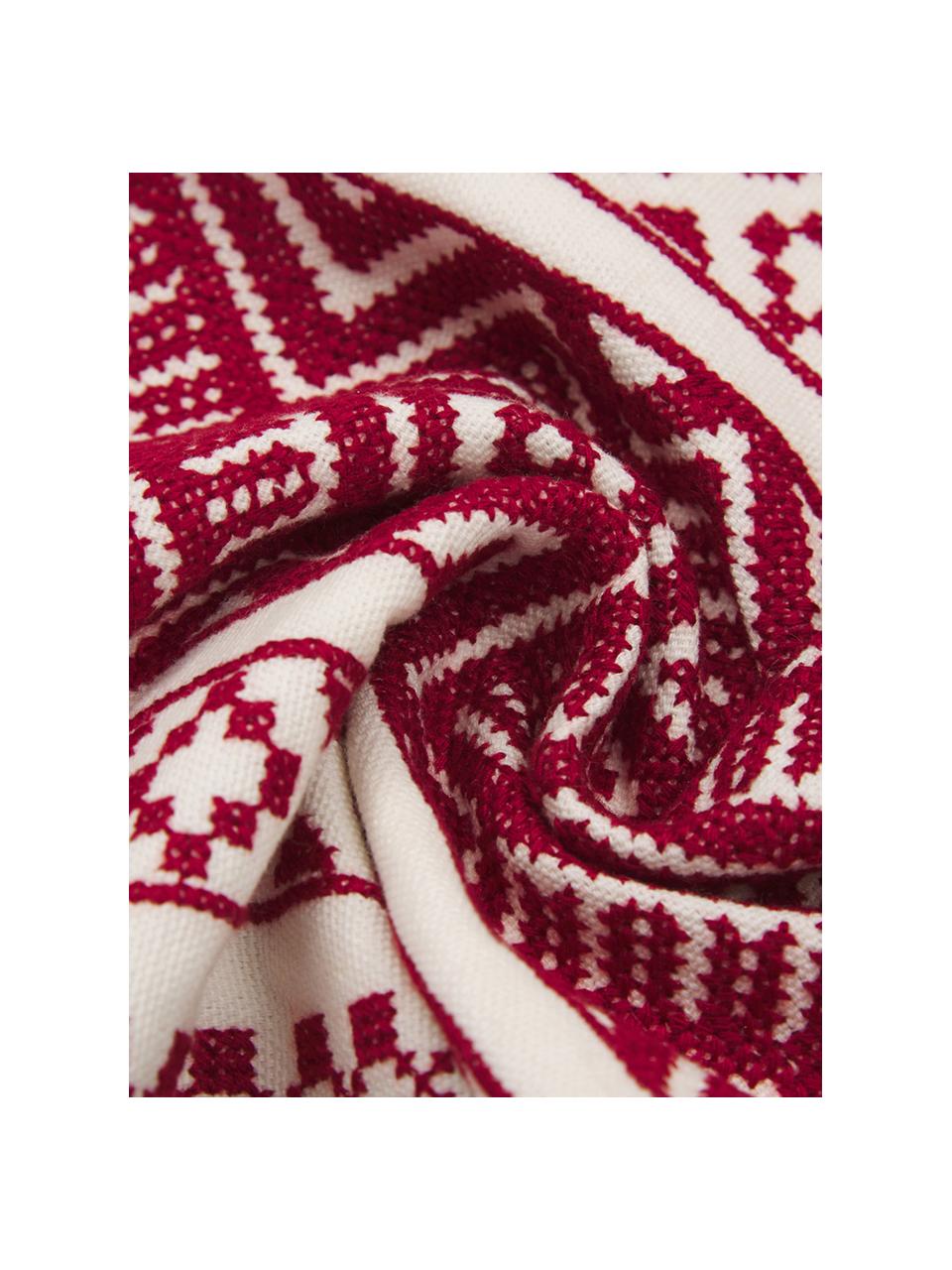 Funda de cojín bordada Islay, 100% algodón, Rojo, blanco crema, An 45 x L 45 cm