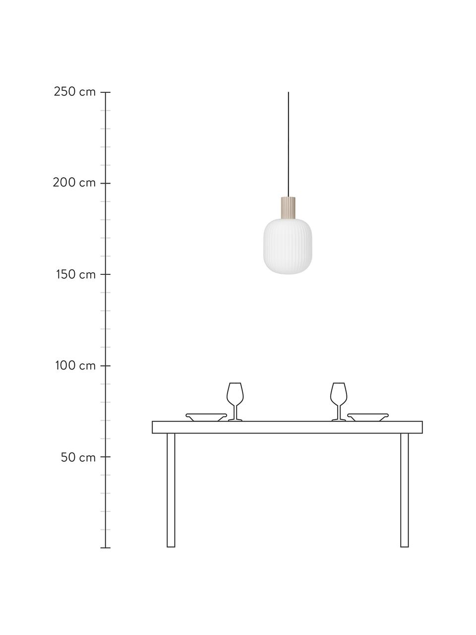 Kleine scandi hanglamp Lolly van glas, Lampenkap: opaalglas, Decoratie: gecoat metaal, Baldakijn: gecoat metaal, Wit, beige, Ø 27 x H 42 cm