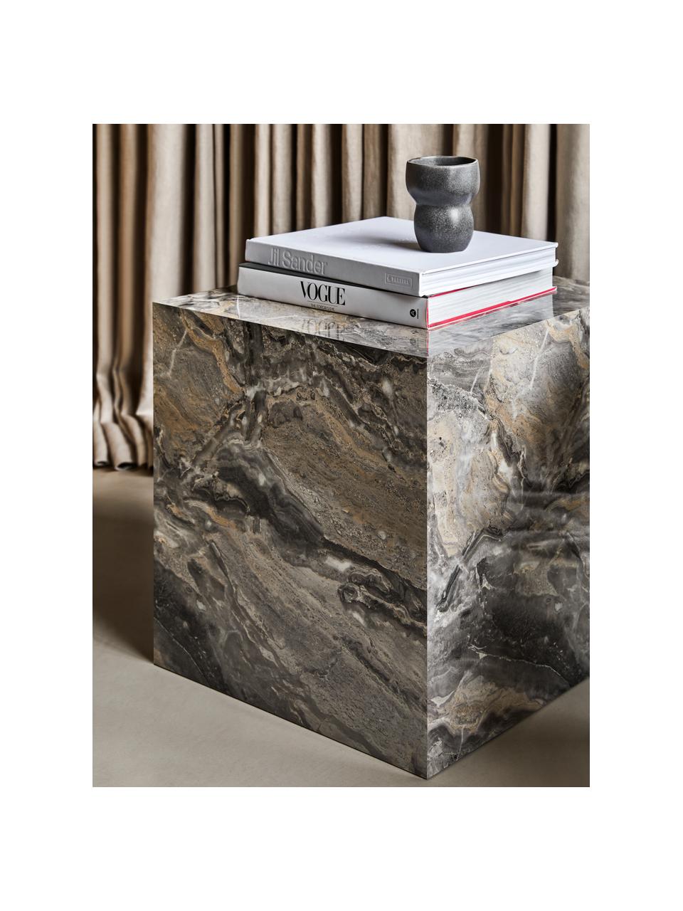 Table d'appoint aspect marbre Lesley, MDF (panneau en fibres de bois à densité moyenne), enduit feuille mélaminée, Gris, larg. 45 x haut. 50 cm