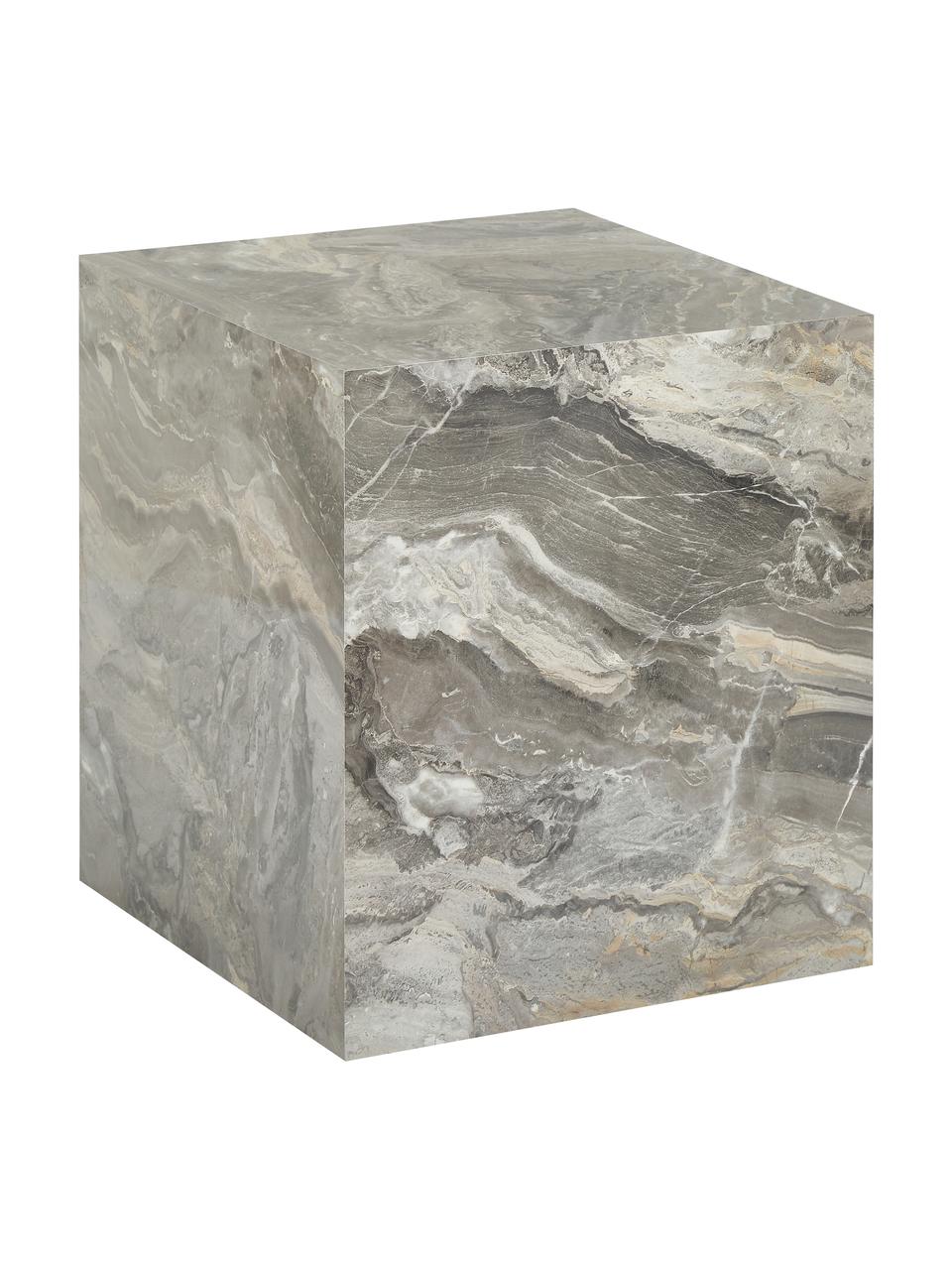 Tavolino effetto marmo Lesley, Pannello di fibra a media densità (MDF) rivestito con foglio di melamina, Grigio marmorizzato, lucido, Larg. 45 x Alt. 50 cm