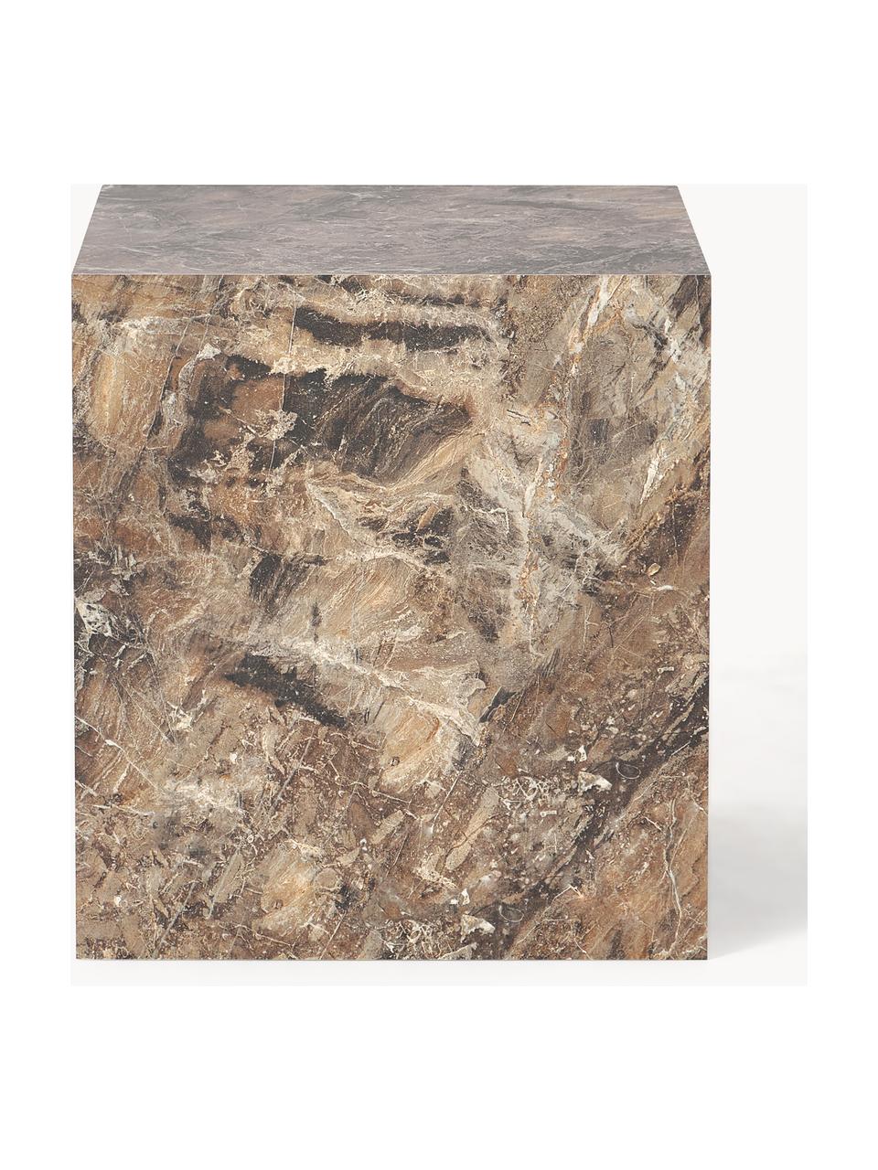 Stolik pomocniczy o wyglądzie marmuru Lesley, Płyta pilśniowa średniej gęstości (MDF) pokryta folią melaminową, Odcienie brązowego o wyglądzie marmuru, błyszczący, S 45 x W 50 cm