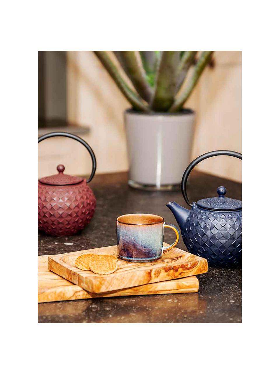 Tazas de café artesanales Quintana Amber, 2 uds., Porcelana, Ámbar, marrón, azul, Ø 9 x Al 9 cm