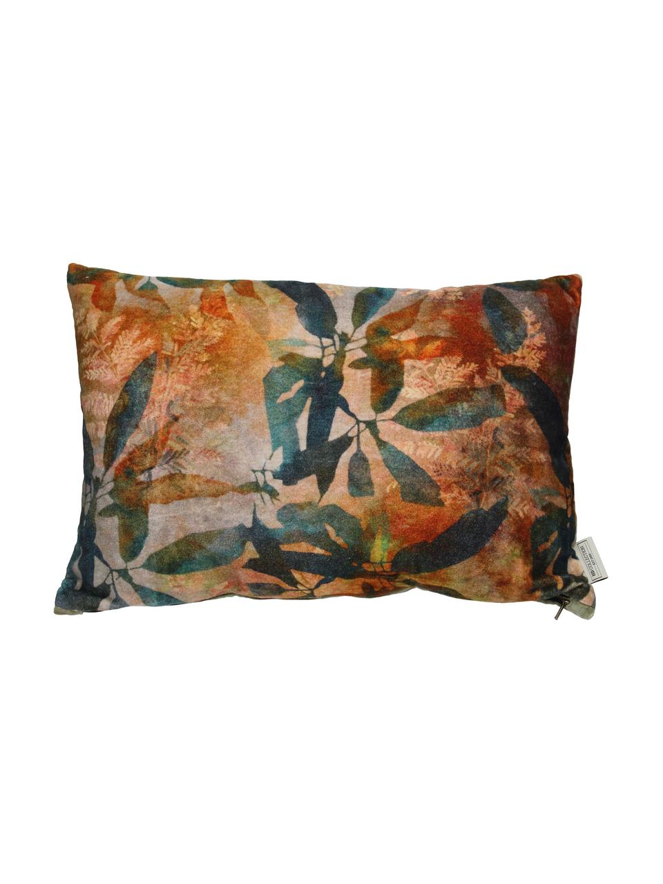 Poduszka z aksamitu z wypełnieniem Leaves, Tapicerka: aksamit bawełniany, Pomarańczowy, zielony, wielobarwny, S 40 x D 60 cm
