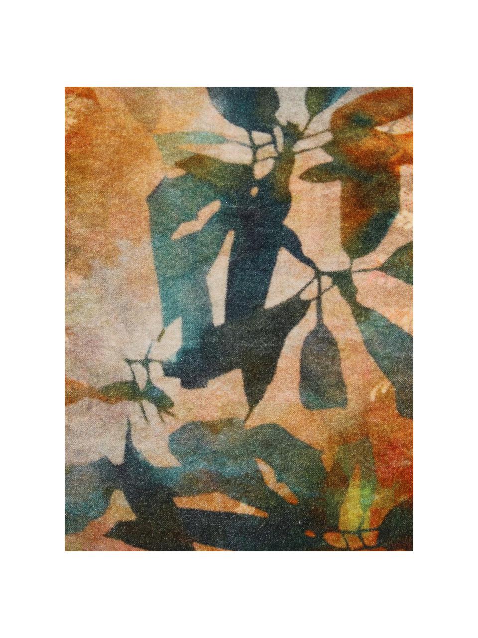 Samt-Kissen Leaves mit floralem Muster, mit Inlett, Bezug: Baumwollsamt, Orange, Grün, Mehrfarbig, 40 x 60 cm