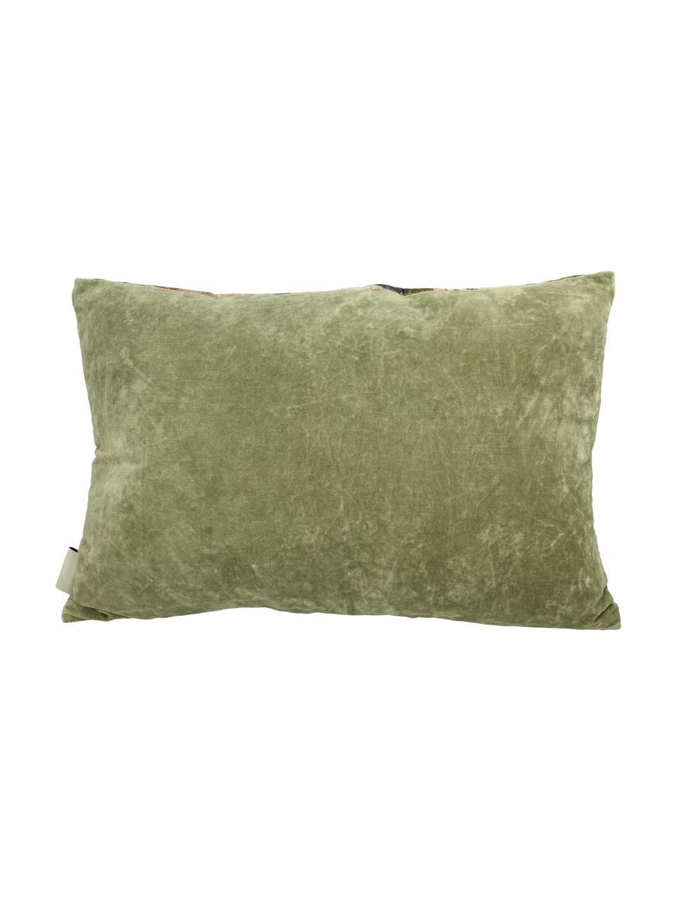 Coussin décoratif rectangulaire velours Leaves, Orange, vert, multicolore