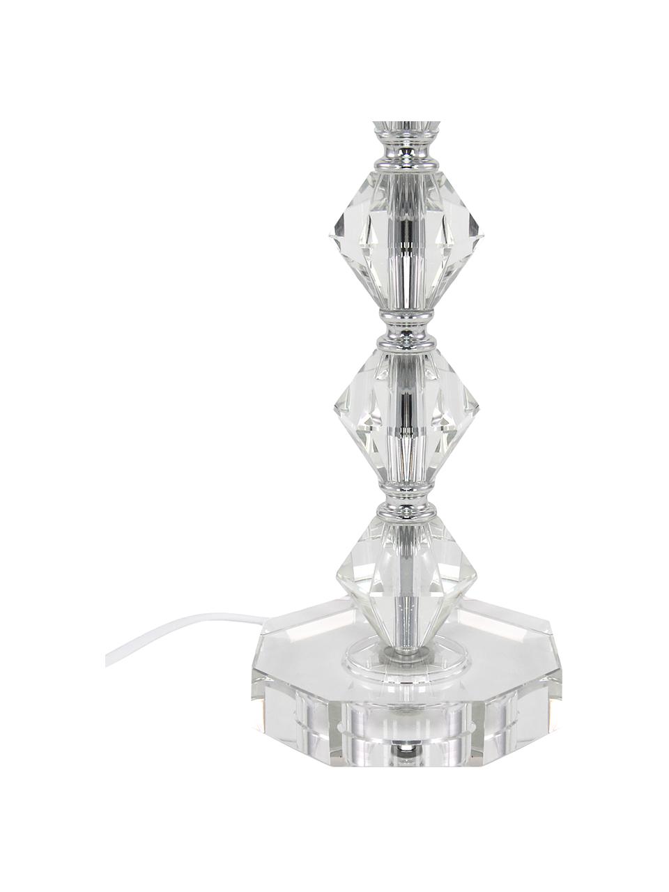 Große Tischlampe Diamond aus Kristallglas, Lampenschirm: Textil, Lampenfuß: Kristallglas, Weiß, Transparent, Ø 25 x H 53 cm
