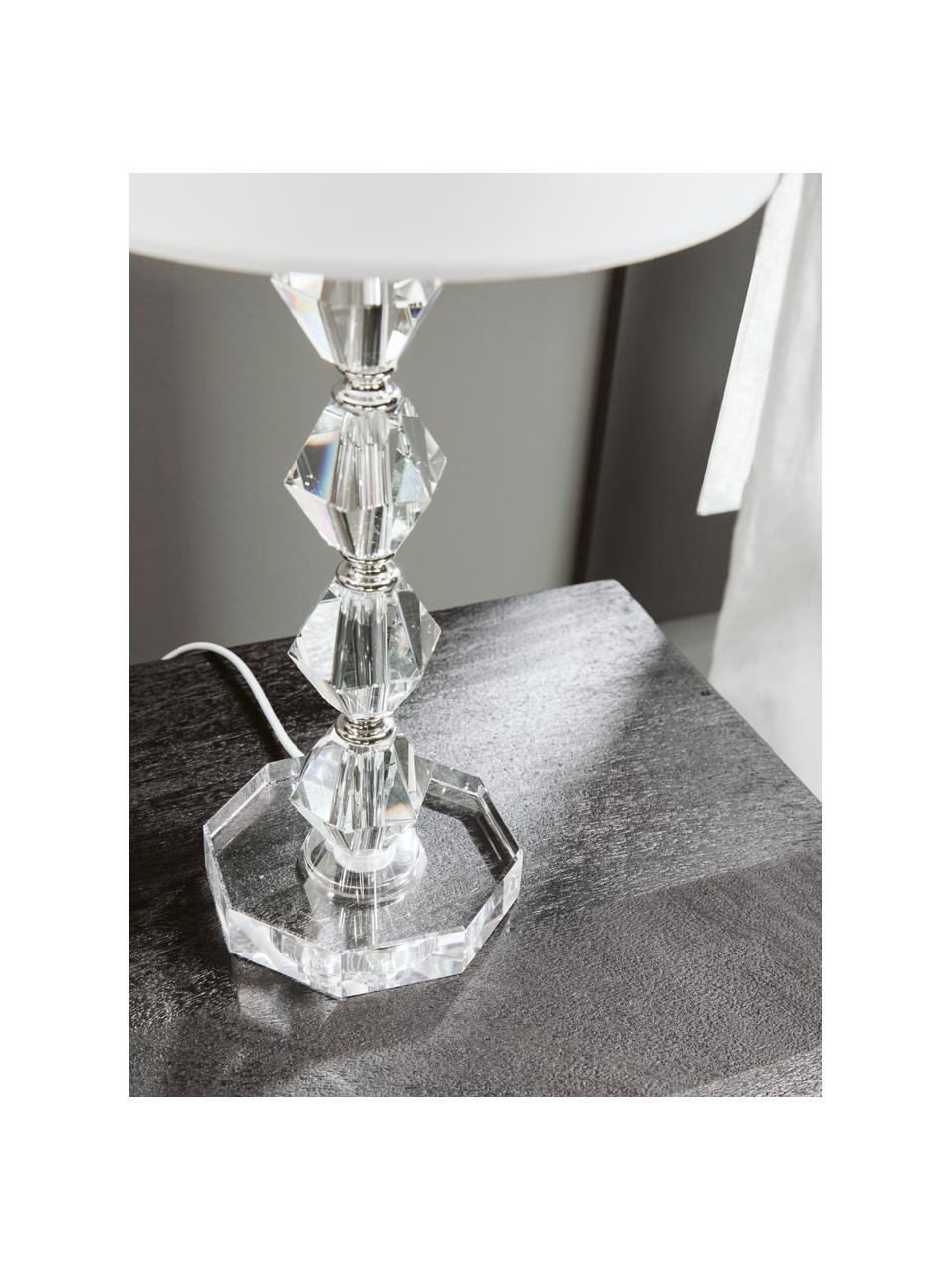 Lampa stołowa ze szkła kryształowego Diamond, Klosz: biały Podstawa lampy: transparentny Kabel: biały, Ø 25 x W 53 cm