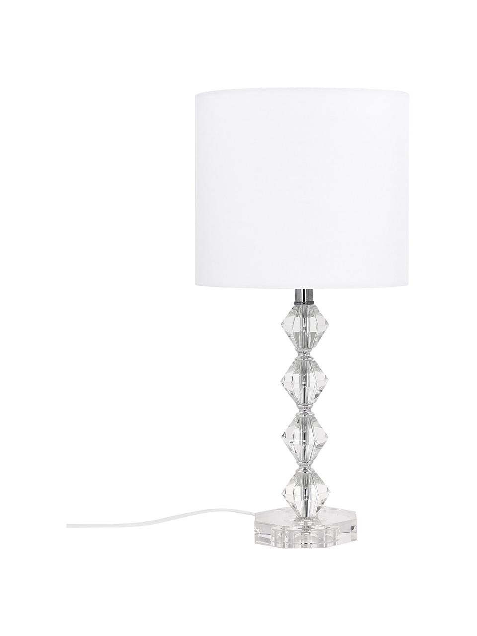 Velká stolní lampa z křišťálového skla Diamond, Bílá, transparentní, Ø 25 cm, V 53 cm