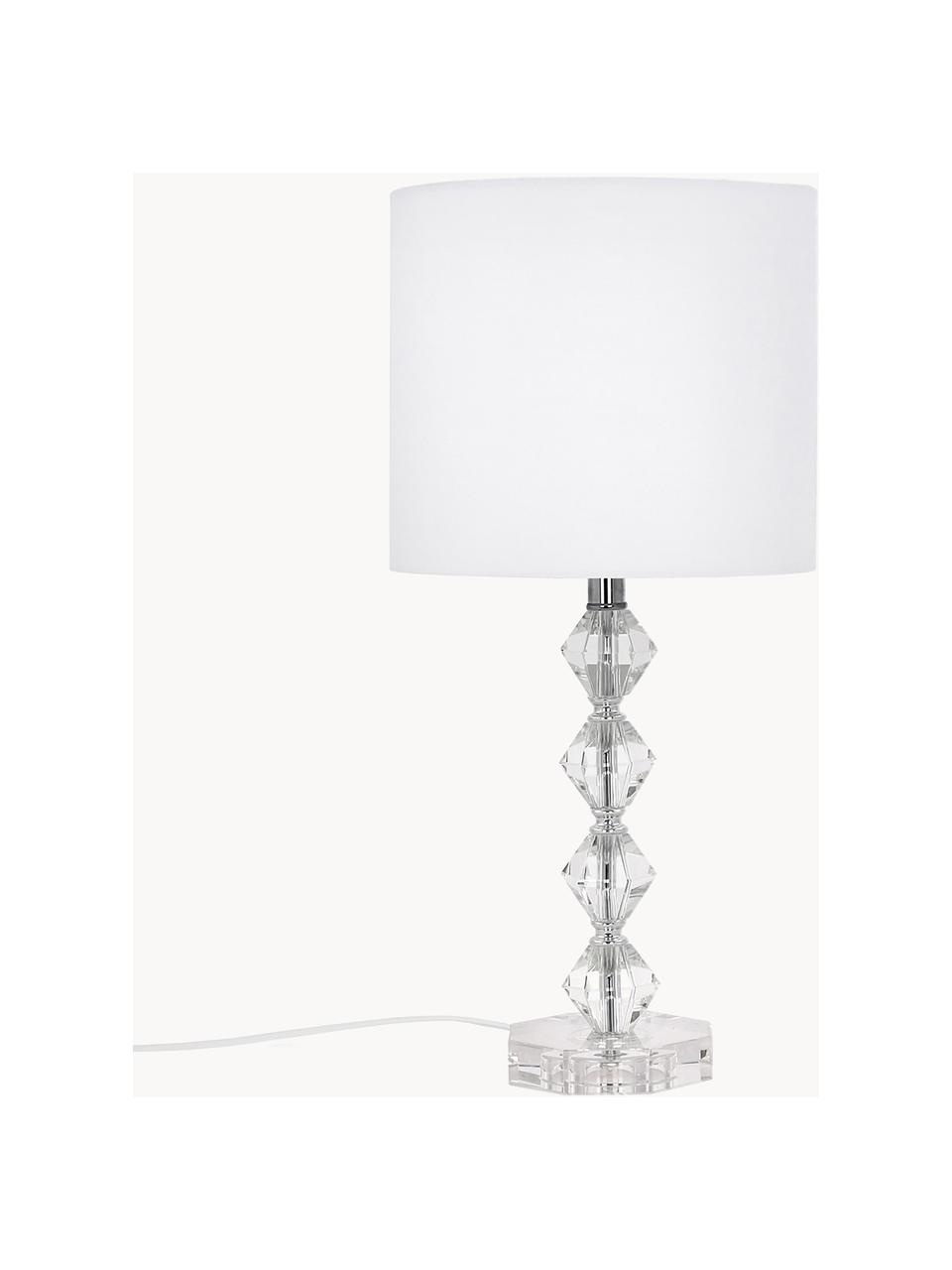 Lampada grande da tavolo in cristallo Diamond, Paralume: tessuto, Bianco, trasparente, Ø 25 x Alt. 53 cm