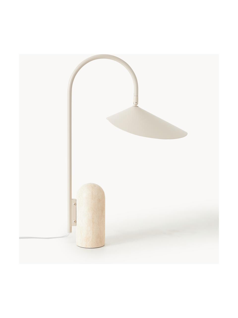 Lampa stołowa z marmurową podstawą Arum, Stelaż: żelazo malowane proszkowo, Złamana biel, jasnobeżowy marmur, S 34 x W 50 cm