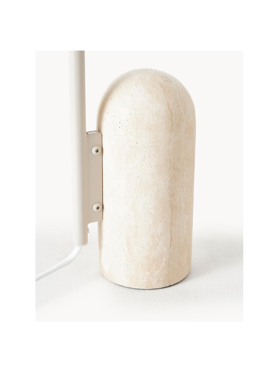 Lampada da tavolo grande con base in marmo Arum, orientabile, Paralume: alluminio verniciato a po, Struttura: ferro verniciato a polver, Piede: marmo, Bianco latte, beige chiaro marmorizzato, Larg. 34 x Alt. 50 cm