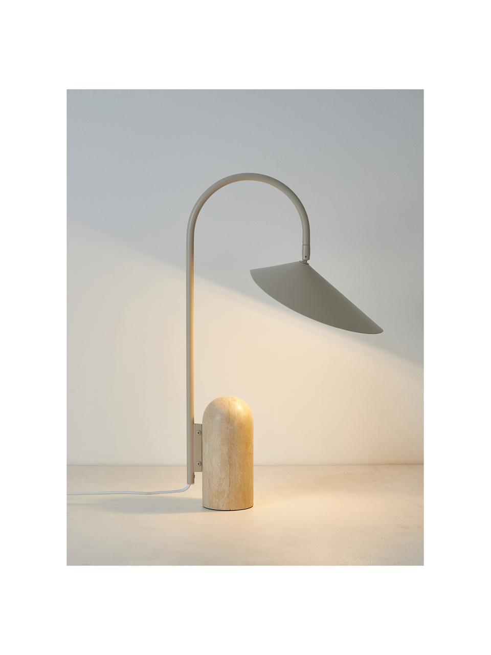 Große Tischlampe Arum mit Marmorfuß, verstellbar, Lampenschirm: Aluminium, pulverbeschich, Gestell: Eisen, pulverbeschichtet, Fuß: Marmor, Off White, Hellbeige marmoriert, B 34 x H 50 cm