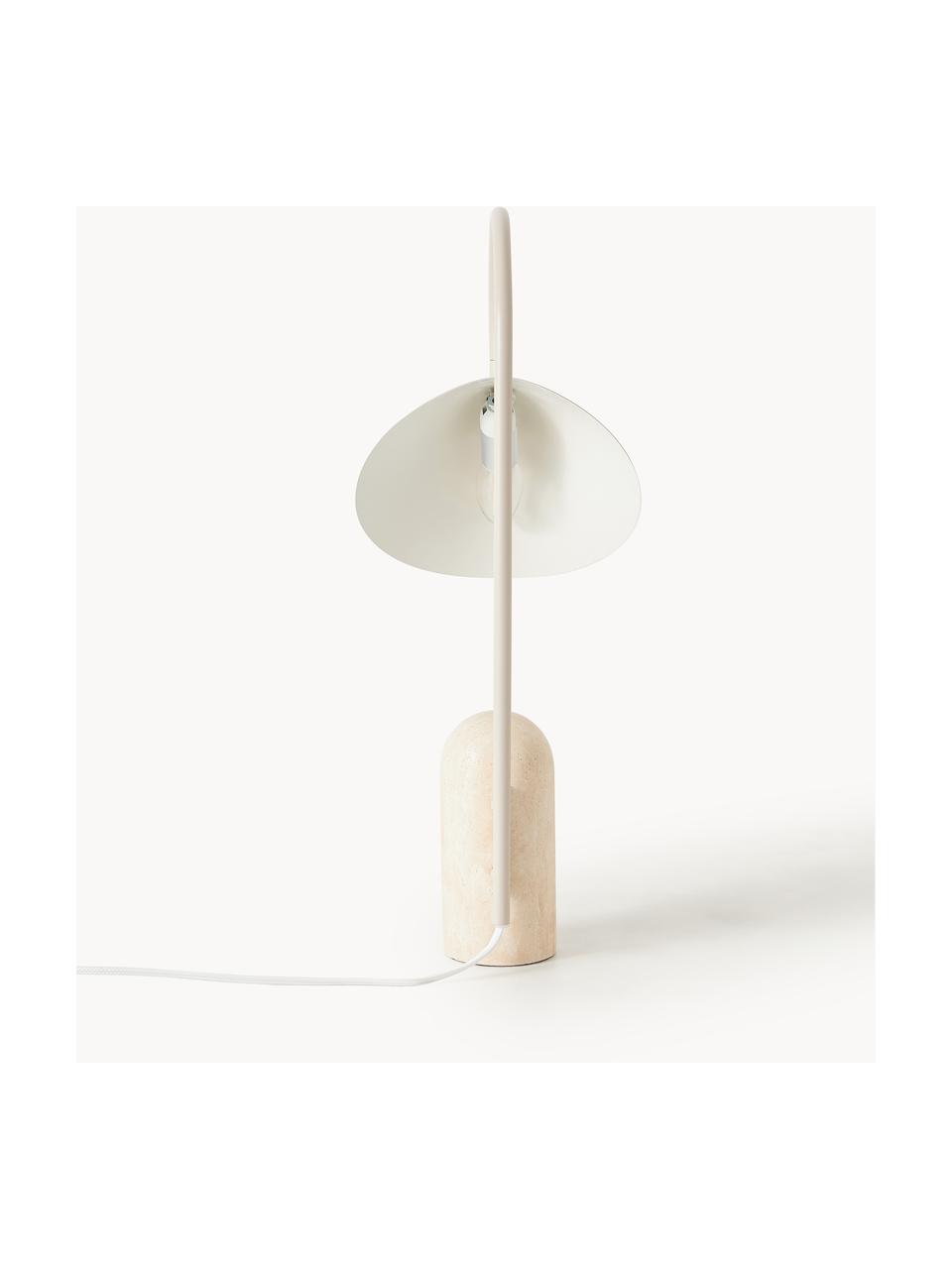 Große Tischlampe Arum mit Marmorfuß, verstellbar, Lampenschirm: Aluminium, pulverbeschich, Gestell: Eisen, pulverbeschichtet, Fuß: Marmor, Off White, Hellbeige marmoriert, B 34 x H 50 cm