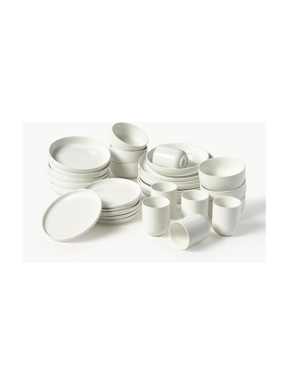 Sada porcelánového nádobí Nessa, pro 6 osoby (30 dílů), Vysoce kvalitní tvrdý porcelán, glazovaný, Tlumeně bílá, lesklá, Pro 6 osob (30 dílů)