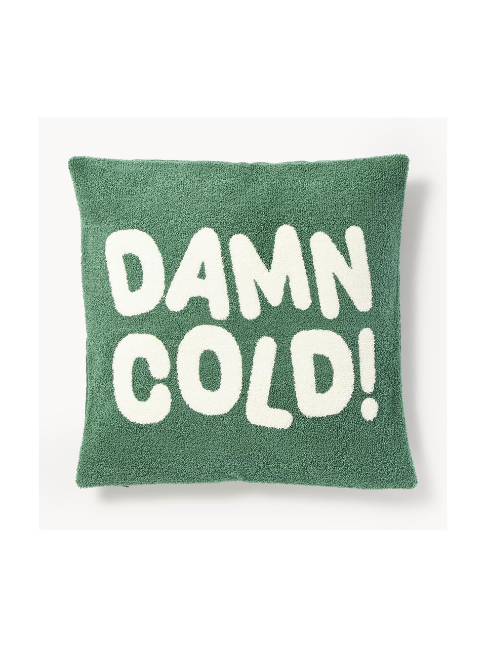 Funda de cojín con inscripción invernal Janara, 100% algodón, Verde, blanco, An 45 x L 45 cm