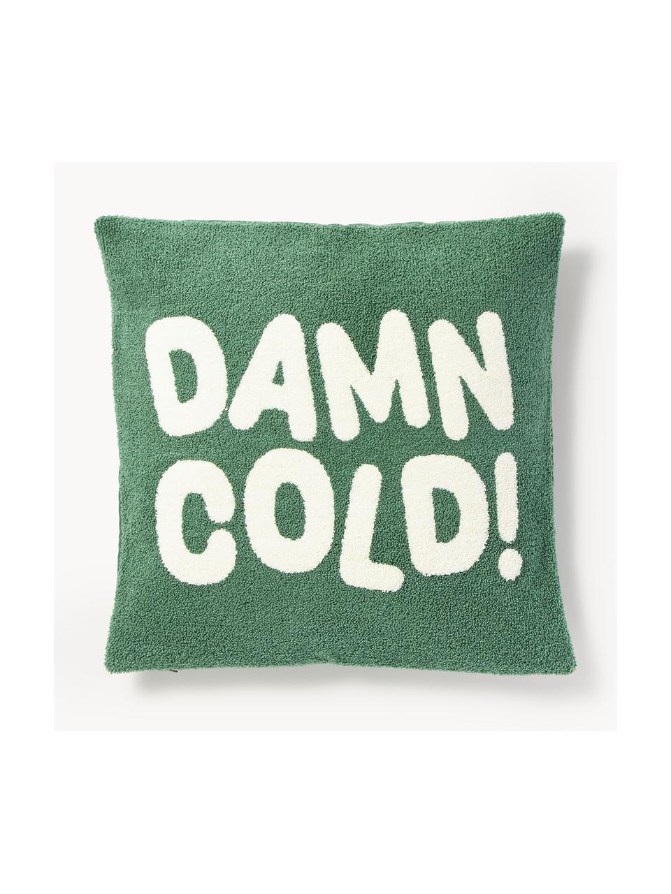 Housse de coussin hivernale avec slogan Janara, 100% coton, Vert, blanc, larg. 45 x long. 45 cm