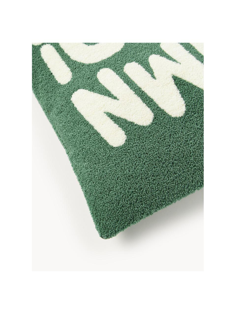 Housse de coussin hivernale avec slogan Janara, 100 % coton, Vert, blanc, larg. 45 x long. 45 cm