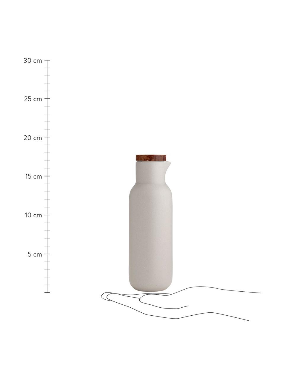 Azijn- en olie-dispenser Essentials van porselein en acaciahout, 2-delig, Wit, lichtgrijs, Ø 6 x H 18 cm