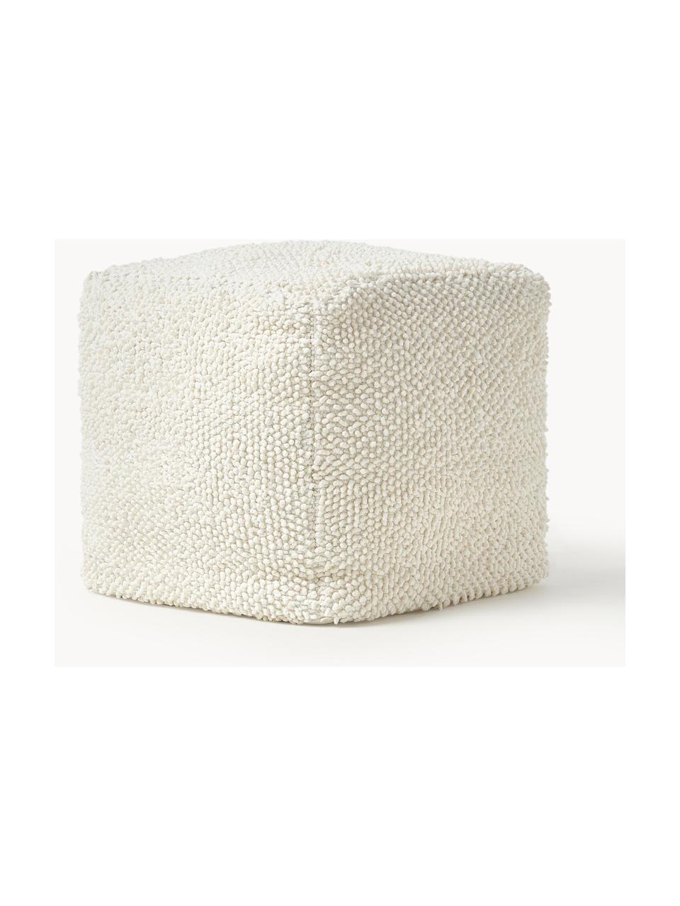 Pouf in cotone Indi, Rivestimento: 100% cotone, Bianco latte, Larg. 45 x Alt. 45 cm